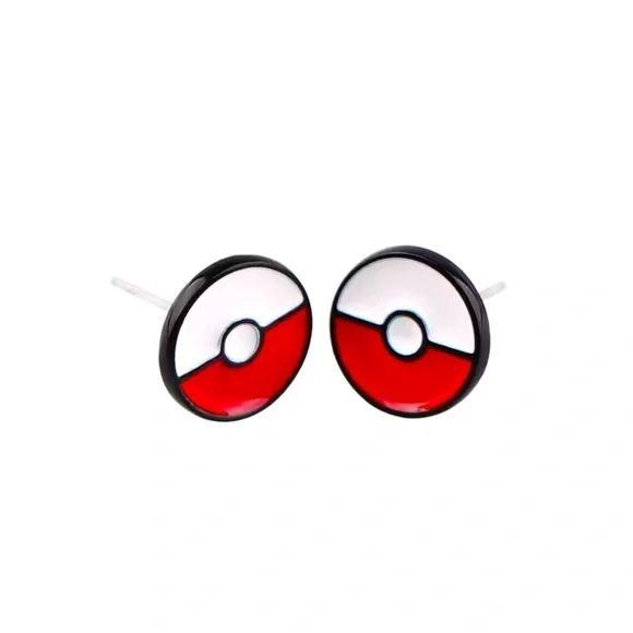 3 For $35 Pokemon Pokeball Stainless Steel Enameled Stud Character Earrings - Picture 1 of 4